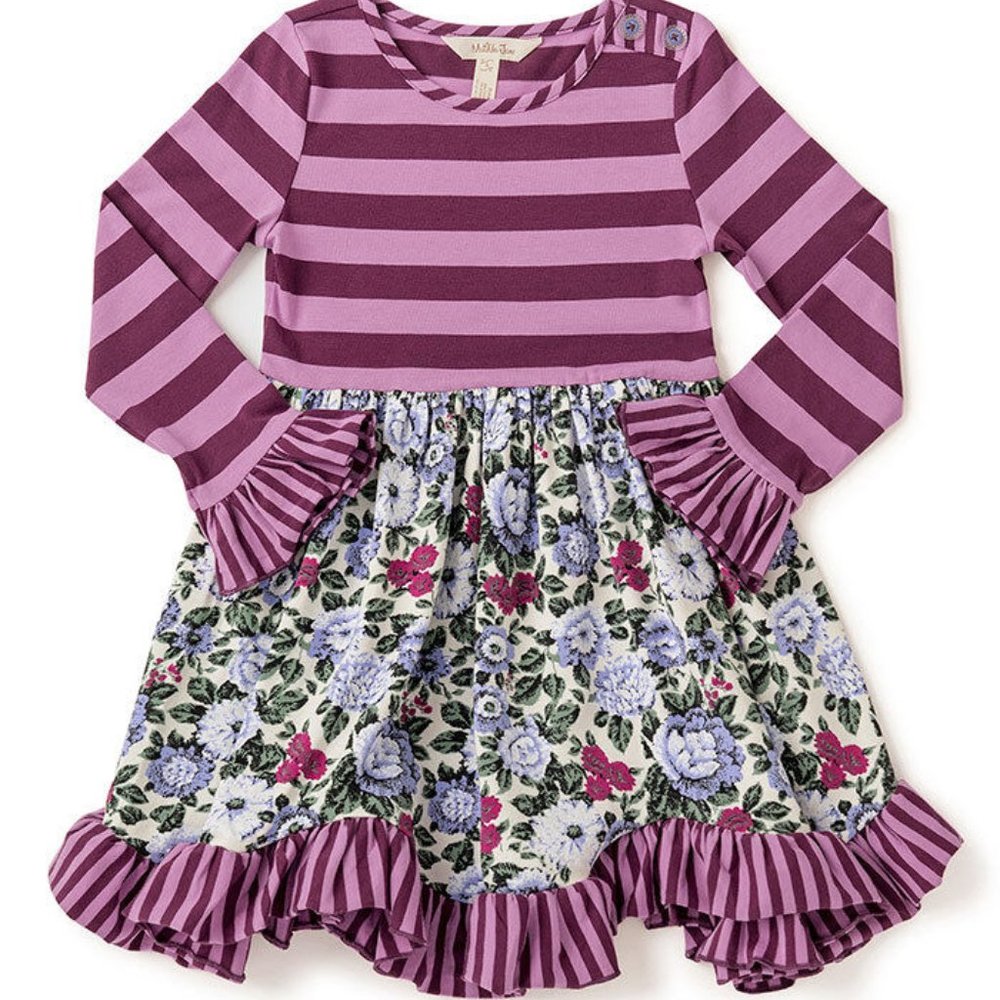 Purple Stripe & Floral Wise One Long-Sleeve Dress
